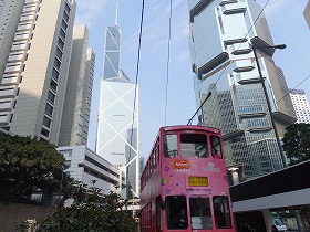 2階建トラムと中国銀行